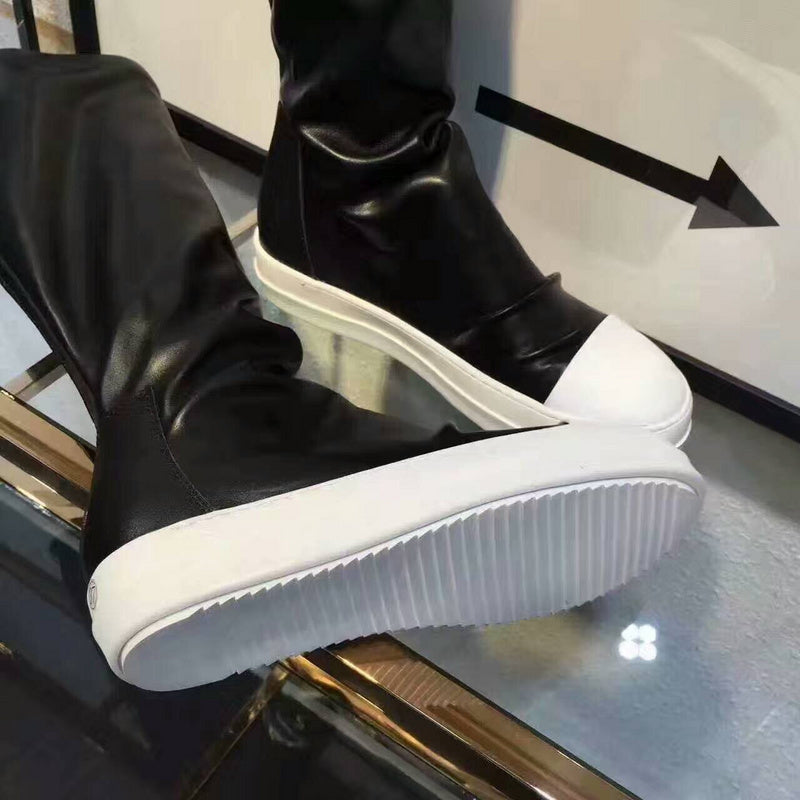 Over-the-Knee Leather Sneakers - Black Unisex Streetwear Limited Edition - **Over-the-Knee Leather Sneakers** Introducing a bold fusion of sneaker and boot, these over-the-knee leather sneakers