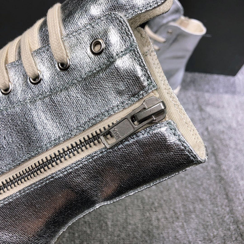 Rick Owens Metallic High-top Sneakers - White Unisex Streetwear Limited Edition - **Rick Owens Metallic High-Top Sneakers** Introducing the Rick Owens Metallic High-Top Sneakers, a bold statement