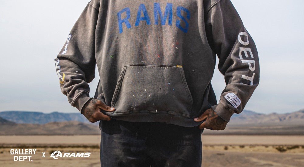 GALLERY Dept Gd - La Rams 90's Vintage Hoodie - White Unisex Streetwear Limited Edition - **Gallery Dept. RAMS Hoodie: Detailed Product Description** Elevate your casual wardrobe with the Gallery Dept
