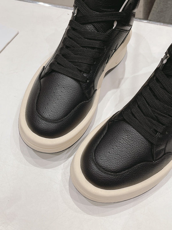 Rick Owens And White High-top Sneakers - Black Unisex Streetwear Limited Edition - **Rick Owens High-Top Sneakers: Modern Luxury with an Edge** Introducing the Rick Owens High-Top Sneakers,