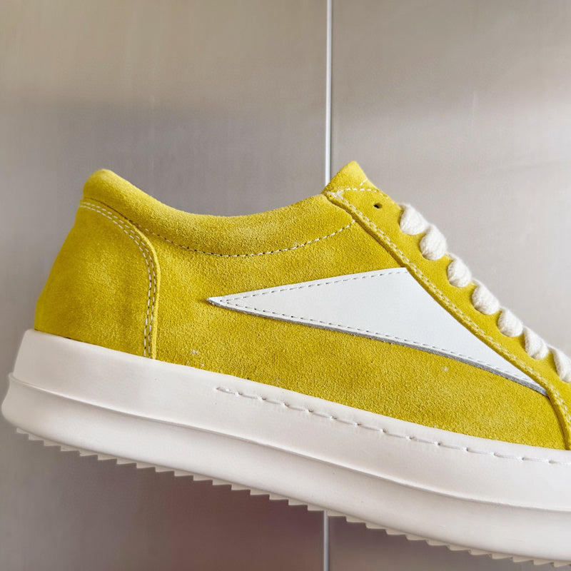 Rick Owens Suede Low-top Sneakers - Yellow Unisex Streetwear Limited Edition - **Rick Owens Yellow Suede Low-Top Sneakers: Bold Elegance and Superior Craftsmanship** Introducing the Rick Owens