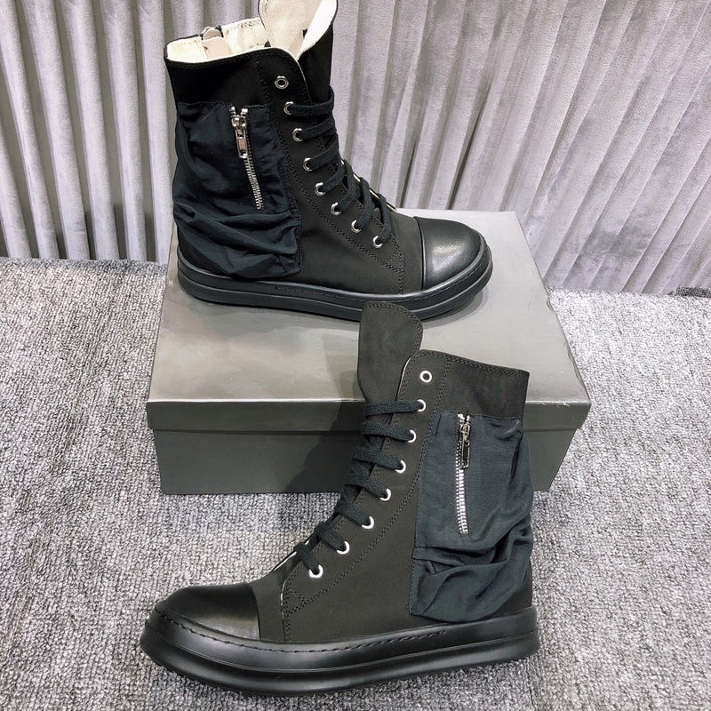 Rick Owens High-top Leather Sneakers With Side Zipper - Black Unisex Streetwear Limited Edition - **Rick Owens High-Top Leather Sneakers with Side Zipper** Elevate your sneaker game with the Rick