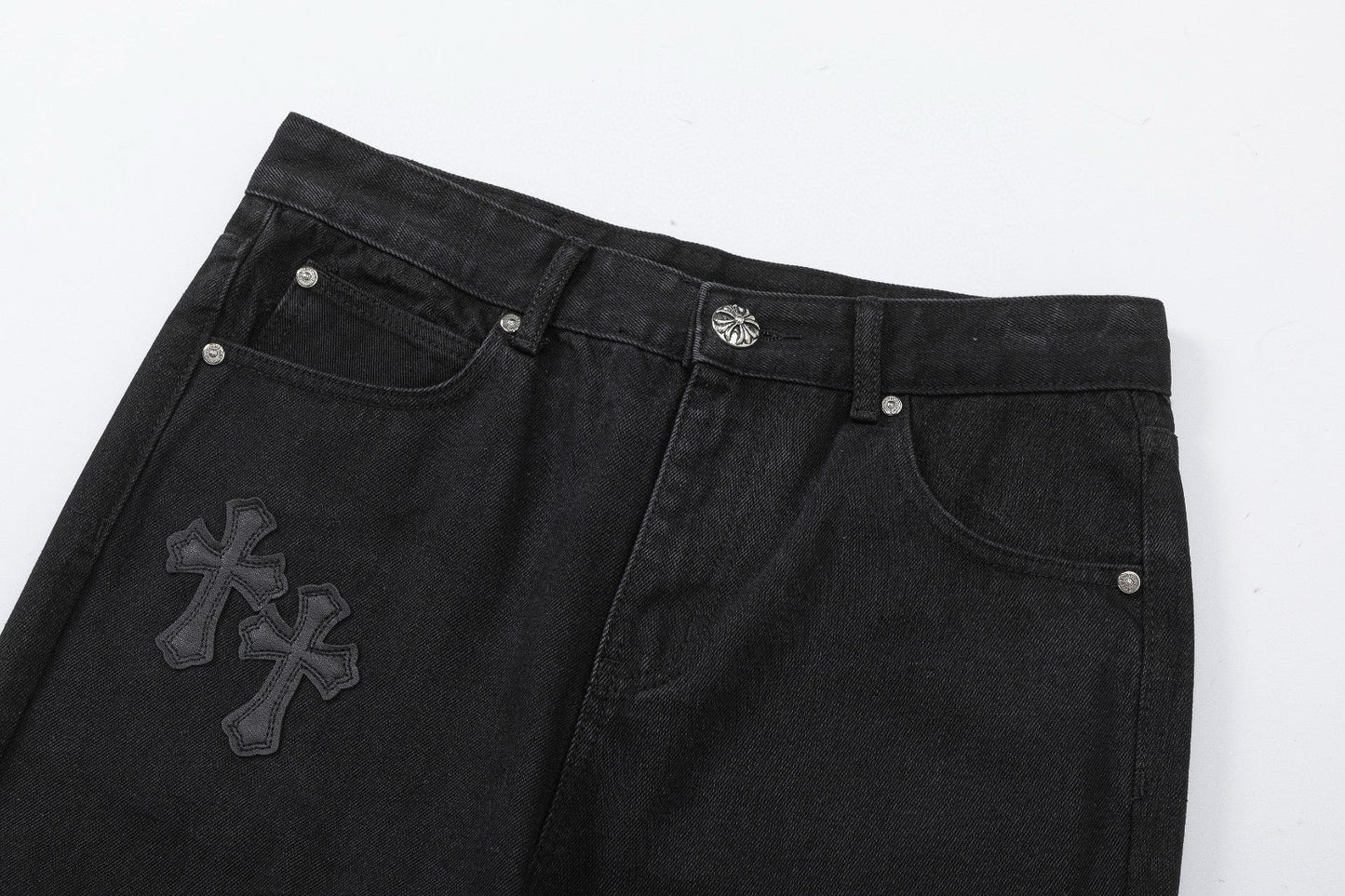 CHROME Hearts Double Cross Jeans - Black Unisex Streetwear Limited Edition