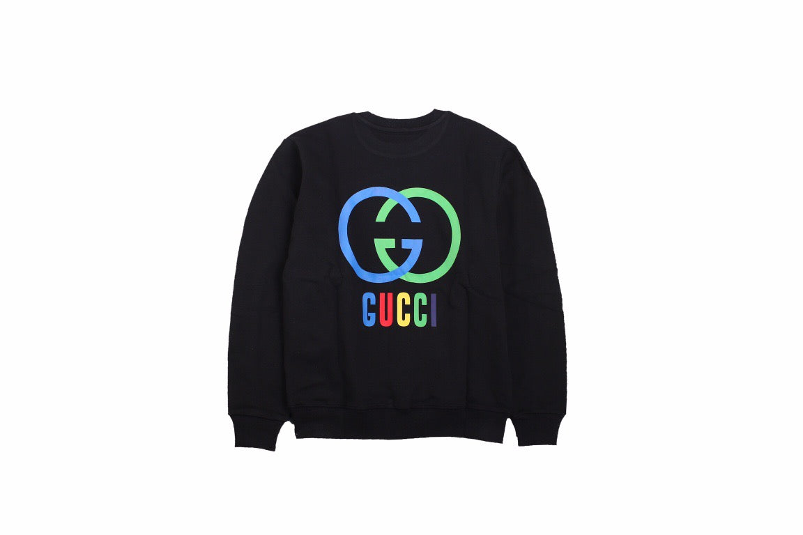 Gucci Interlocking G Sweatshirt - - Black Unisex Streetwear Limited Edition - This black Gucci sweatshirt features the iconic interlocking G logo in a vibrant blue and