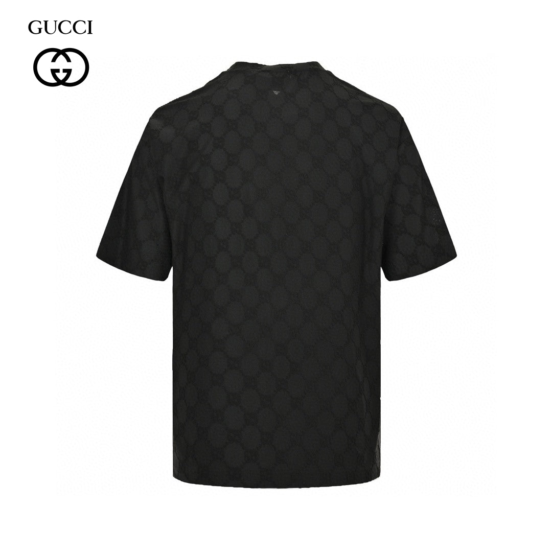 Gucci Gg Patterned T-shirt (black) Unisex Streetwear Limited Edition - The Gucci GG Patterned T-Shirt in black is a sophisticated piece that blends luxury with