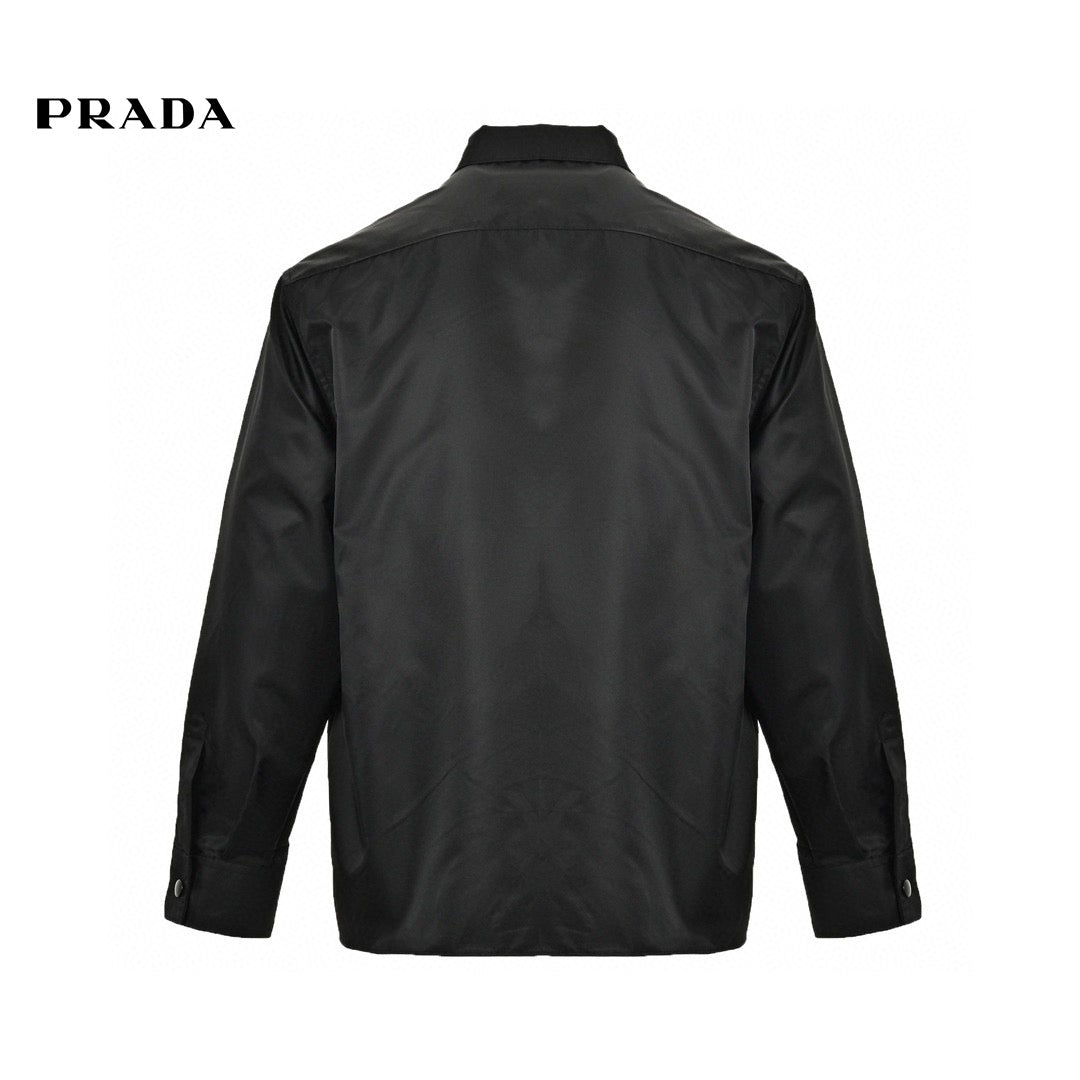 Prada Military Style Jacket - - Black Unisex Streetwear Limited Edition - This Prada jacket features a military-inspired design in black. It has multiple utility pockets with