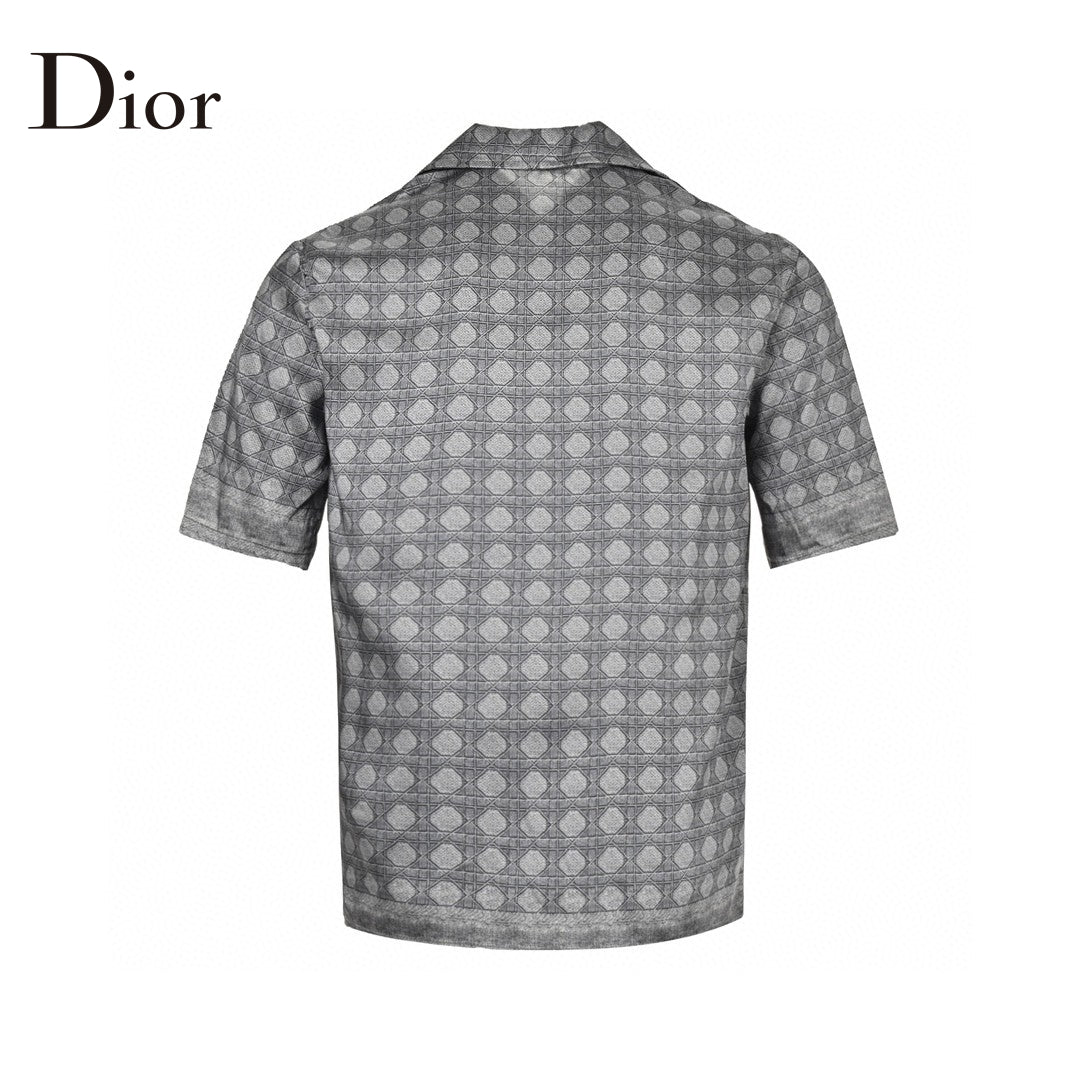 Dior Geometric Pattern Short Sleeve Shirt In - Gray Unisex Streetwear Limited Edition - This Dior short sleeve shirt showcases a refined geometric pattern in a sophisticated gray hue.