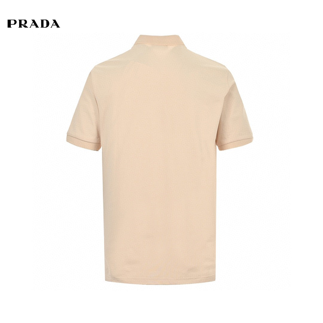 Prada Polo Shirt - Beige Unisex Streetwear Limited Edition - This Prada polo shirt features a minimalist design with a classic button-up collar and the
