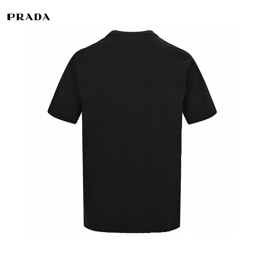 Prada Triangle Spray Paint Logo T-shirt (black) Unisex Streetwear Limited Edition - The Prada Triangle Spray Paint Logo T-Shirt in black is a striking piece that combines