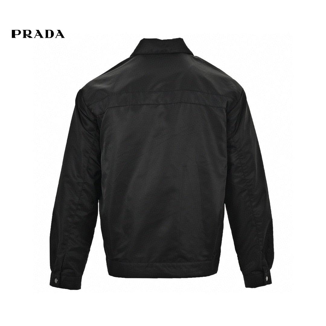 Prada Nylon Jacket - Black Unisex Streetwear Limited Edition - This Prada jacket features a sleek black design with a button-up front. It has multiple