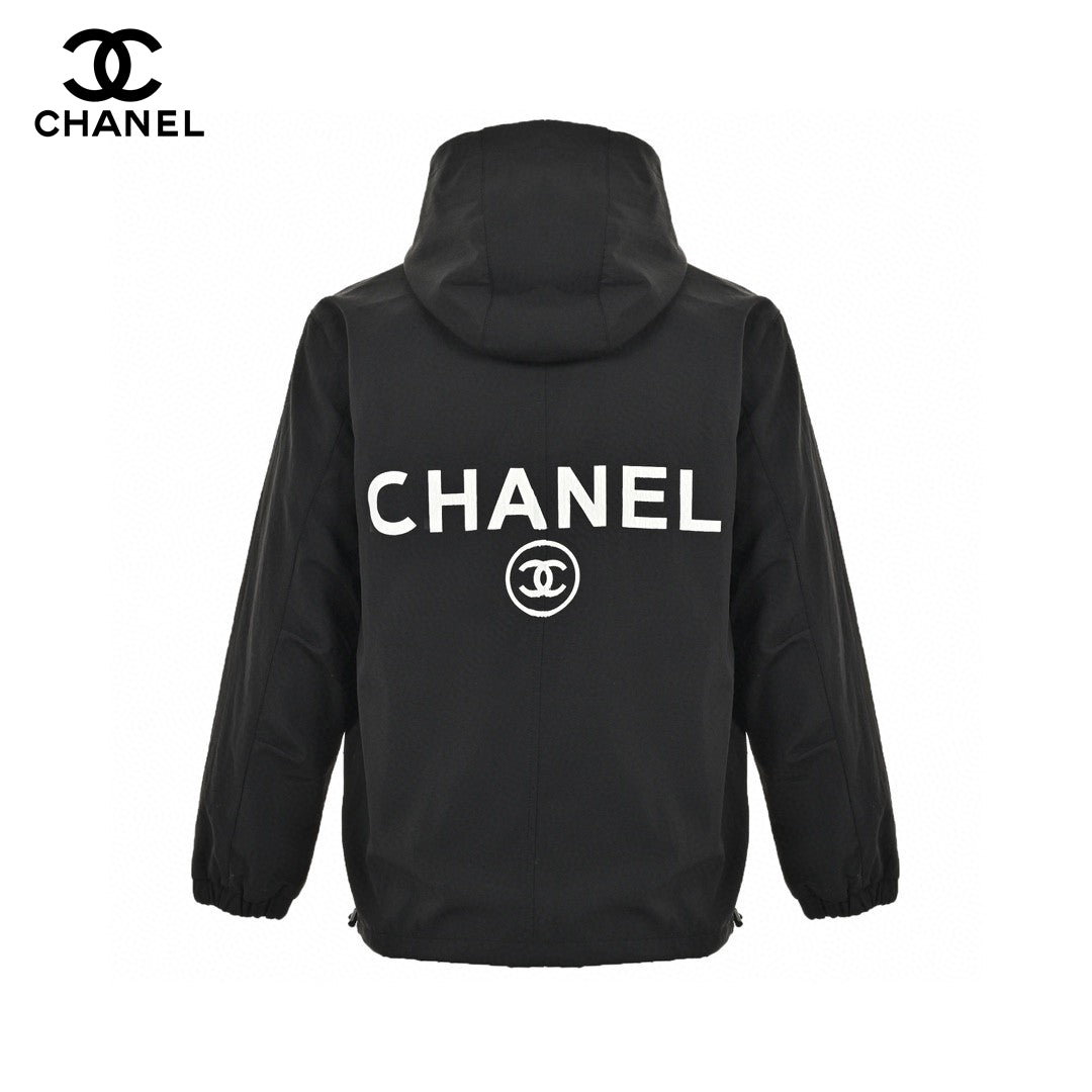 Chanel Two-tone Hooded Jacket - Black Unisex Streetwear Limited Edition - This Chanel jacket features a stylish black and beige two-tone design. It has a front