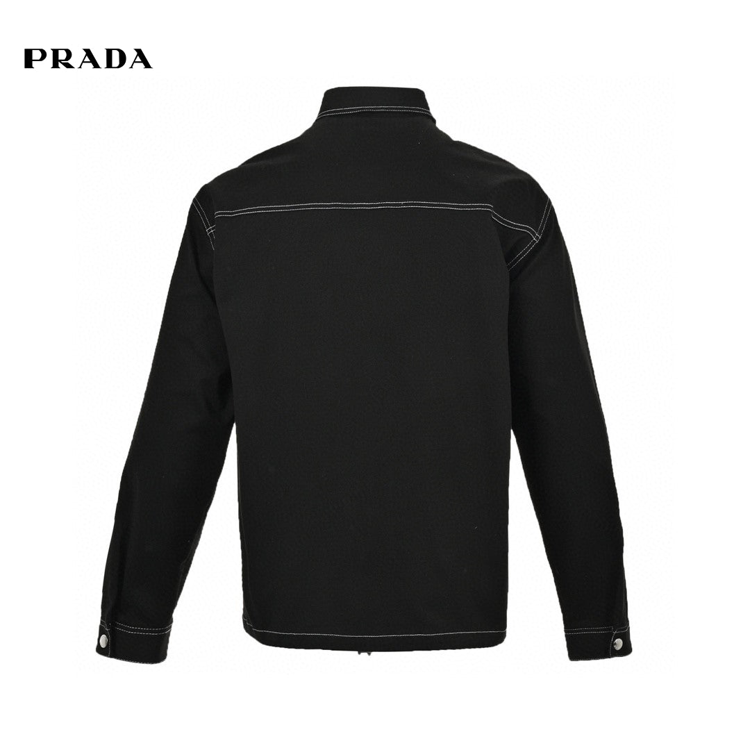 Prada Button-up Shirt - Black Unisex Streetwear Limited Edition - This Prada shirt features a classic black design with contrast white stitching. It has a