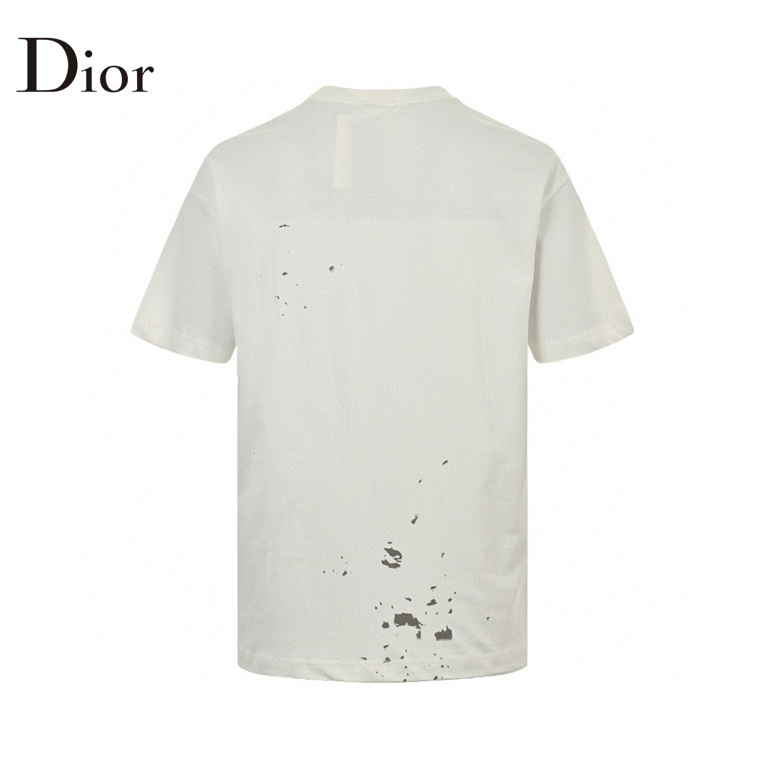 Dior Artistic Splatter T-shirt (white) Unisex Streetwear Limited Edition - The Dior Artistic Splatter T-Shirt in white is a refined yet avant-garde piece that embodies