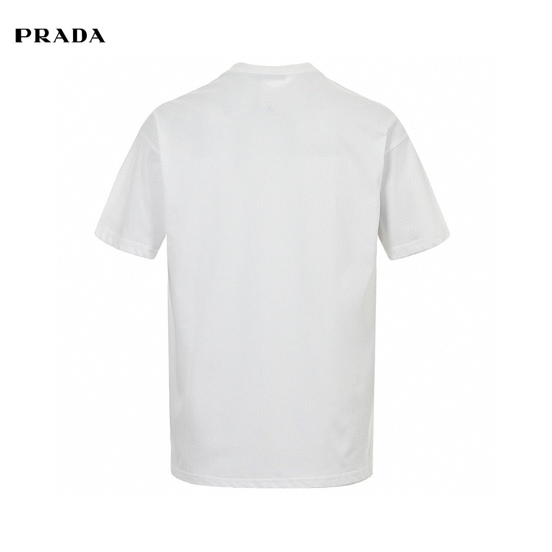 Prada Triangle Spray Paint Logo T-shirt (white) Unisex Streetwear Limited Edition - The Prada Triangle Spray Paint Logo T-Shirt in white is a modern and edgy piece