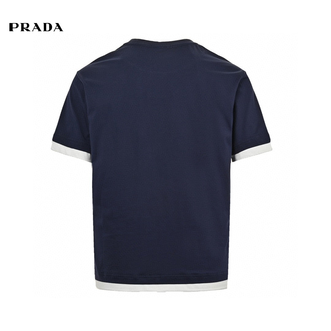 Prada Navy Double Layer T-shirt - Blue Unisex Streetwear Limited Edition - The Prada Navy Blue Double Layer T-Shirt combines elegance and casual style. This t-shirt features