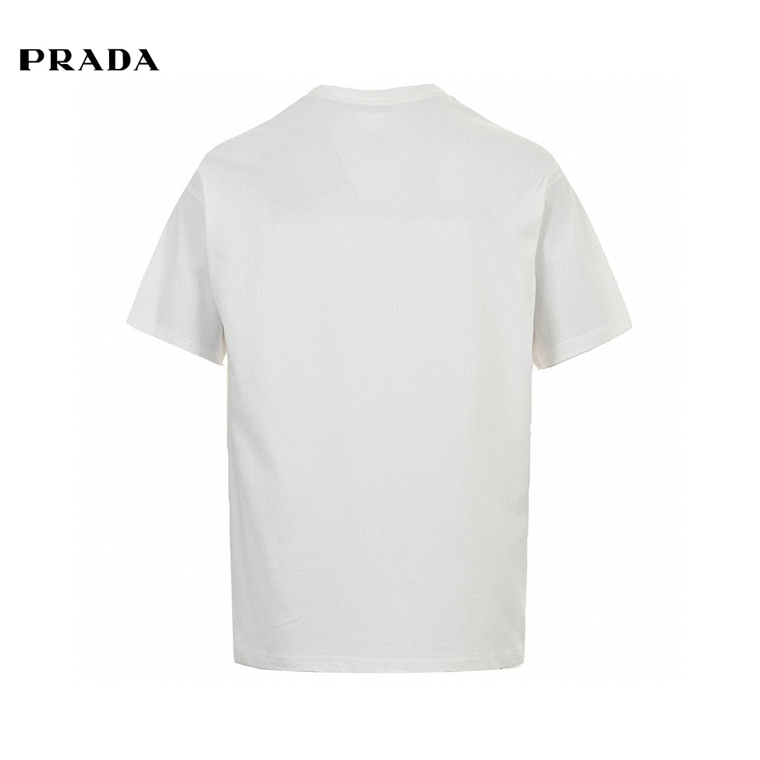 Prada Triangle Logo T-shirt - White Unisex Streetwear Limited Edition - This Prada t-shirt showcases the classic Prada triangle logo on the chest. Crafted from premium