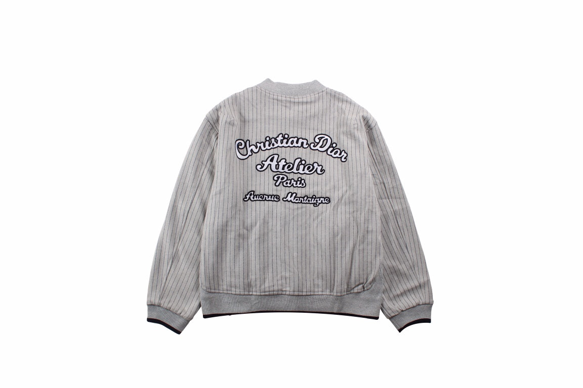 Dior Striped Bomber Jacket - - Grey Unisex Streetwear Limited Edition - This grey Dior bomber jacket features a classic pinstripe design and a comfortable fit. The