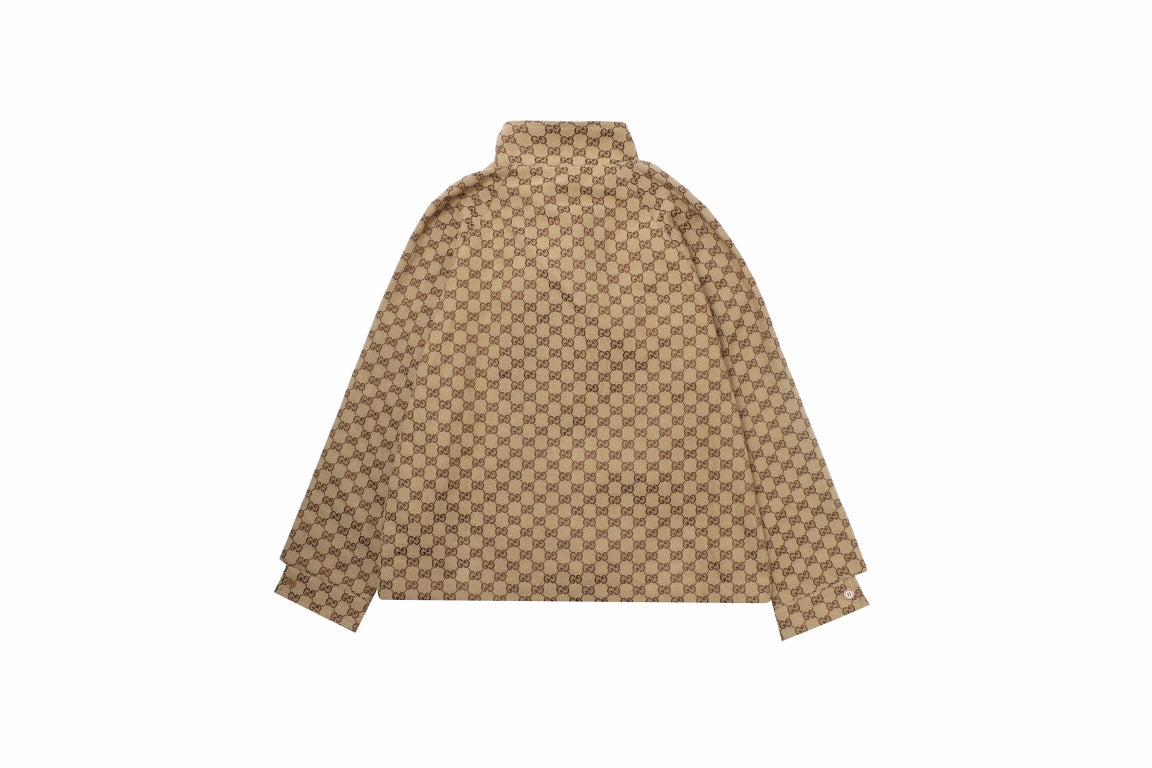 Gucci Monogram Track Jacket - Red Unisex Streetwear Limited Edition - This Gucci track jacket showcases the iconic Gucci monogram pattern in a classic brown color.