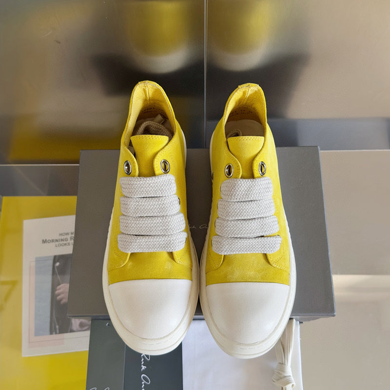 Rick Owens Suede Low-top Sneakers - Yellow Unisex Streetwear Limited Edition - **Rick Owens Yellow Suede Low-Top Sneakers: Bright Style and Superior Craftsmanship** Introducing the Rick Owens