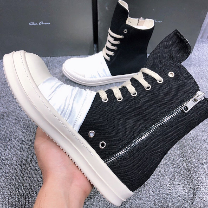 Rick Owens Lace-up Canvas Boots T-Shirt - Black Unisex Streetwear Limited Edition - **Rick Owens Lace-Up Canvas Boots** Elevate your footwear collection with these striking Rick Owens lace-up