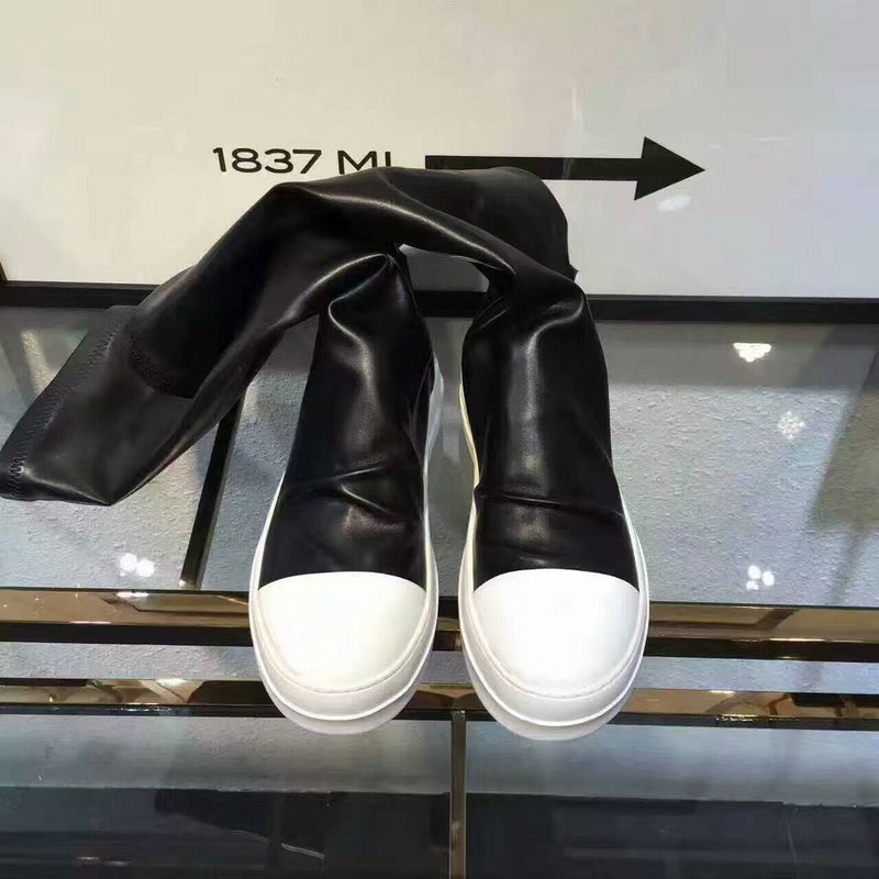 Over-the-Knee Leather Sneakers - Black Unisex Streetwear Limited Edition - **Over-the-Knee Leather Sneakers** Introducing a bold fusion of sneaker and boot, these over-the-knee leather sneakers