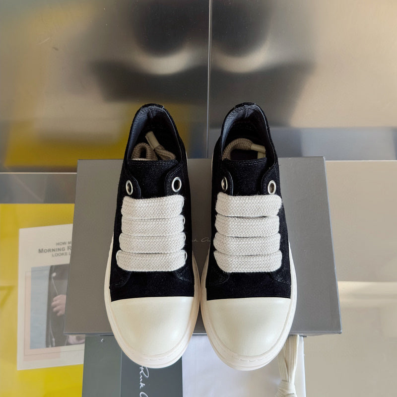 Rick Owens Suede Low-top Sneakers - Black Unisex Streetwear Limited Edition - **Rick Owens Black Low-Top Sneakers: Timeless Elegance and Modern Craftsmanship** Introducing the Rick Owens Black