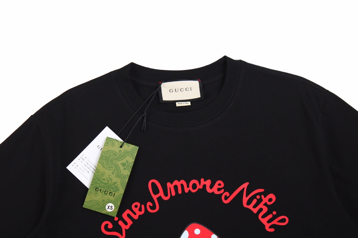 Gucci Mushroom Graphic T-shirt - Black Unisex Streetwear Limited Edition - <p dir='ltr'><span>This Gucci t-shirt features a whimsical mushroom graphic design. The black shirt showcases