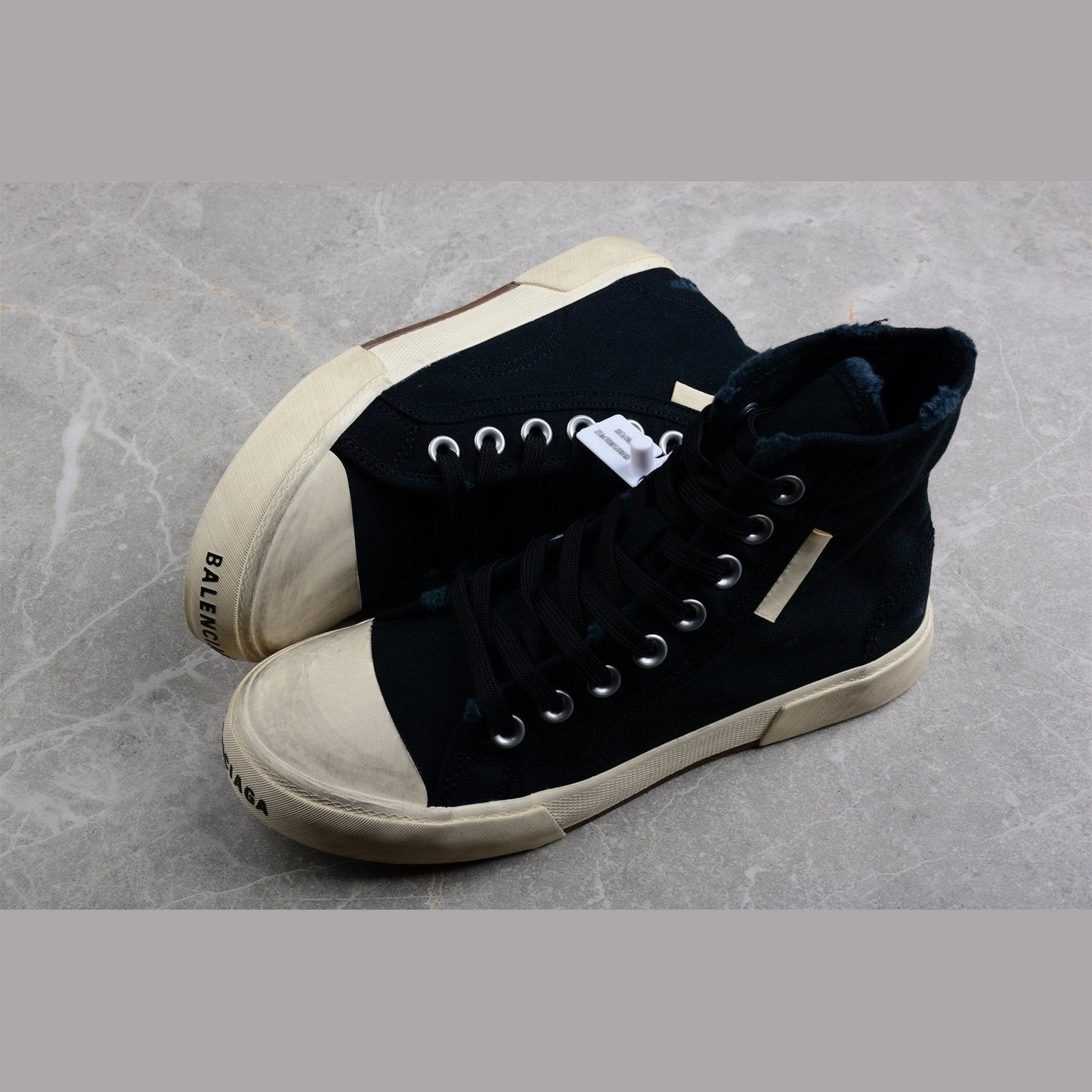 BALENCIAGA Paris High Vulc Destr - Sneakers - Black Unisex Streetwear Limited Edition - Introducing the BALENCIAGA Paris High Vulc Destr x Black, an avant-garde masterpiece blending high fashion