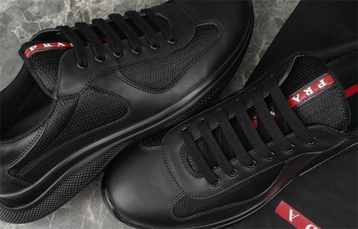 PRADA America's Cup Leather Sneakers - Black Unisex Streetwear Limited Edition