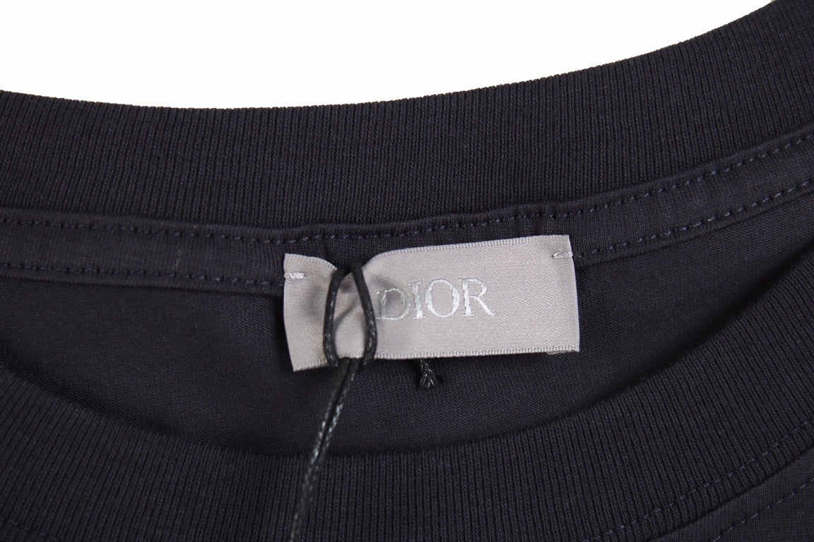 Dior T-shirt With Minimalist Logo - Blue Unisex Streetwear Limited Edition - <p dir='ltr'><span>Navy blue t-shirt featuring a small, minimalist Dior logo on the chest. Simple