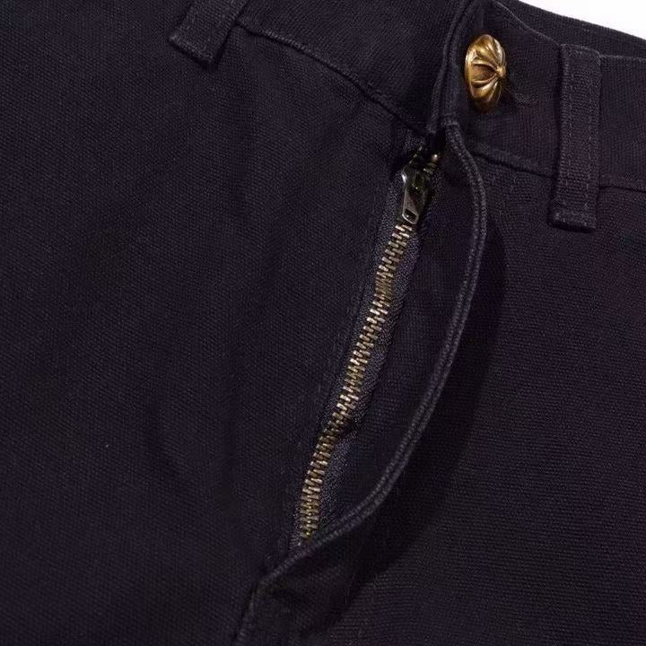 CHROME Hearts Double Knee Carpenter Jeans - Black Unisex Streetwear Limited Edition - The CHROME HEARTS BLACK DOUBLE KNEE CARPENTER JEANS - REPLICA combine rugged utility with luxurious