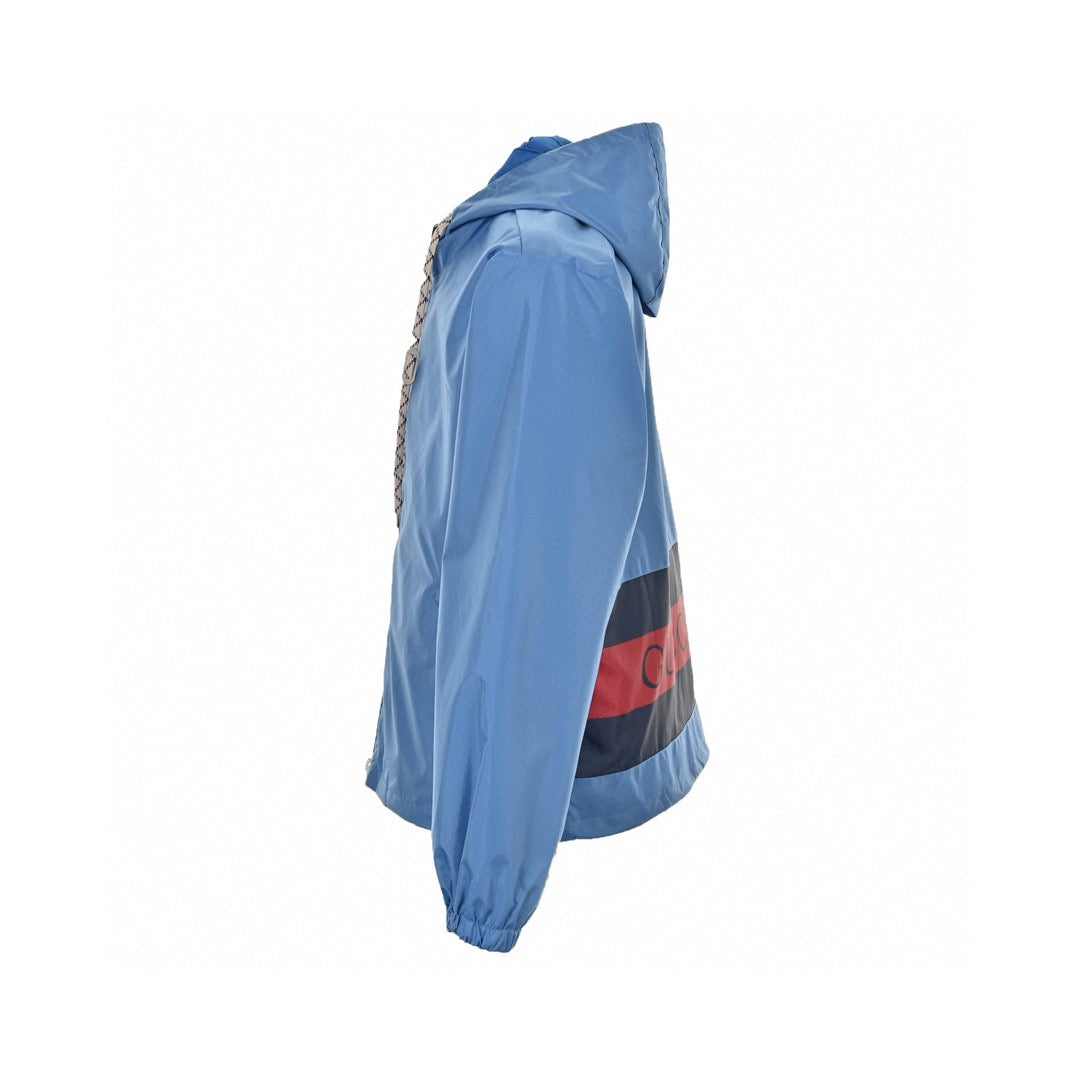 Gucci Hooded Jacket - Blue Unisex Streetwear Limited Edition - This Gucci jacket features a vibrant blue design with a front zip closure. It has