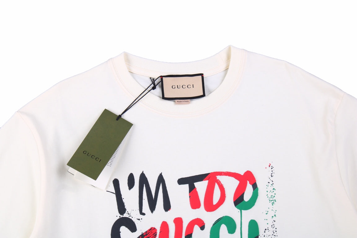 Gucci 'i'm Too Gucci For Your Problems' T-shirt - Black Unisex Streetwear Limited Edition - This white Gucci t-shirt makes a bold statement with its colorful and quirky text, 'I'm