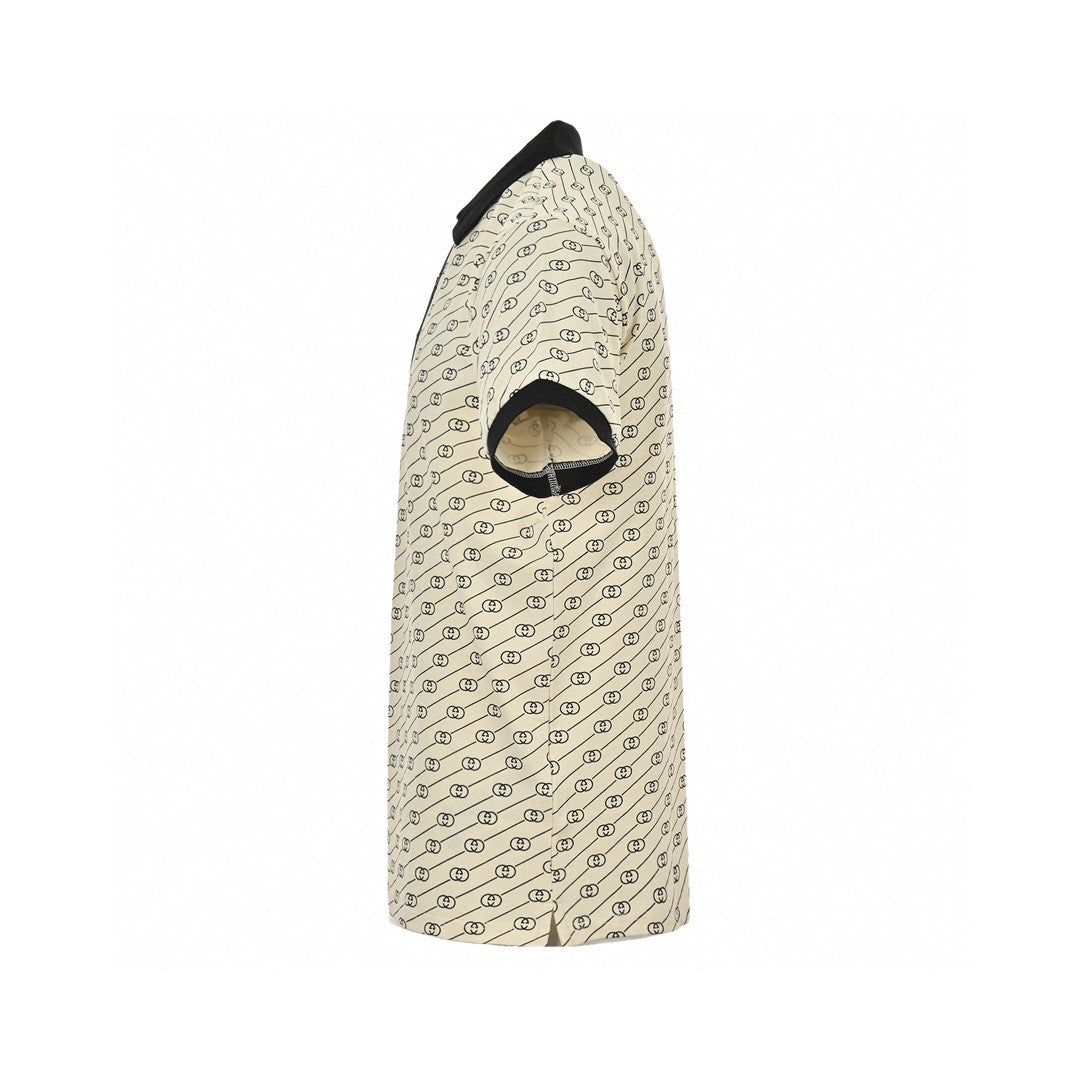 Gucci Beige And Patterned Polo Shirt - Black Unisex Streetwear Limited Edition - This Gucci Beige and Black Patterned Polo Shirt is a sophisticated blend of casual and
