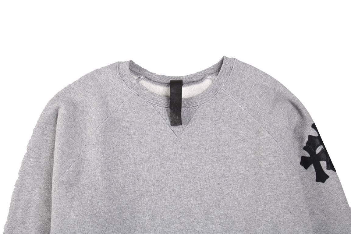 CHROME Hearts Cross Patch Sweatshirt - Grey Unisex Streetwear Limited Edition