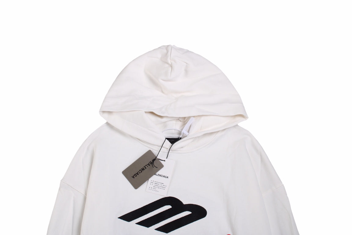 Balenciaga Hoodie - White Unisex Streetwear Limited Edition - This Balenciaga hoodie features a bold black and red logo on the front. Crafted from