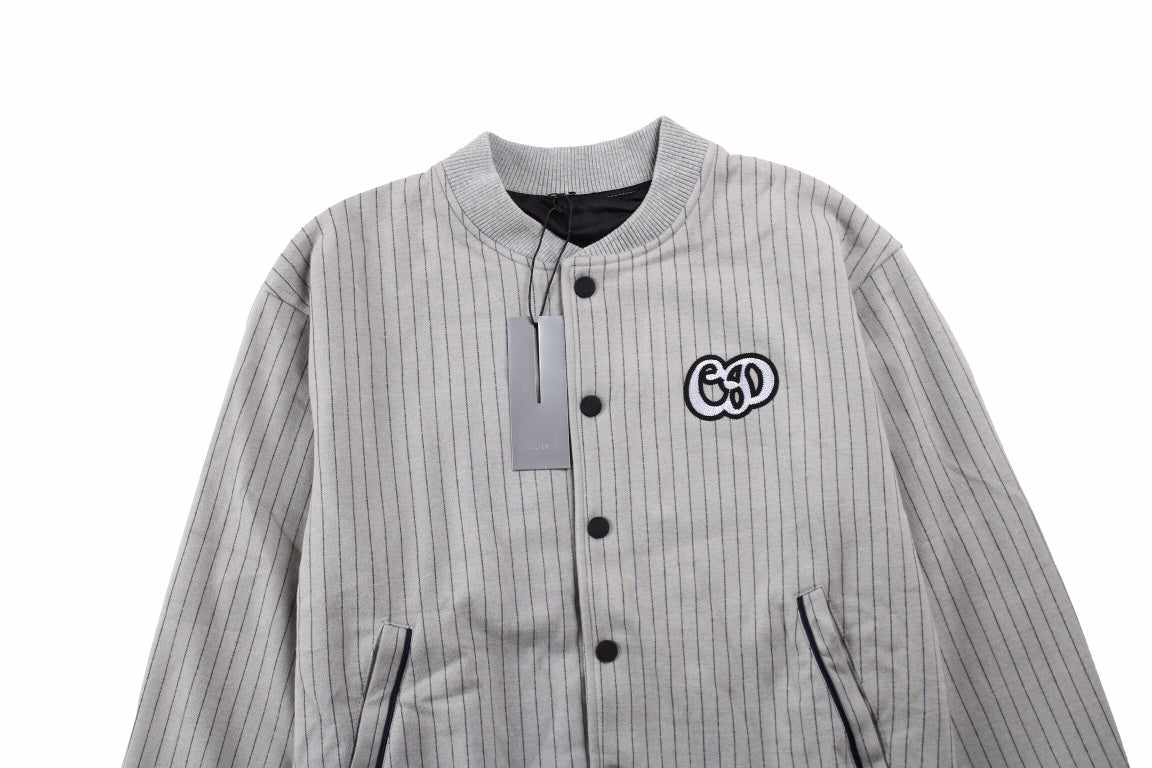 Dior Striped Bomber Jacket - - Grey Unisex Streetwear Limited Edition - This grey Dior bomber jacket features a classic pinstripe design and a comfortable fit. The