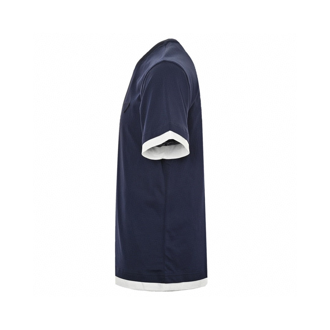 Prada Contrast Trim T-shirt - Navy Unisex Streetwear Limited Edition - The Prada Navy Contrast Trim T-Shirt is a refined and stylish addition to any wardrobe.