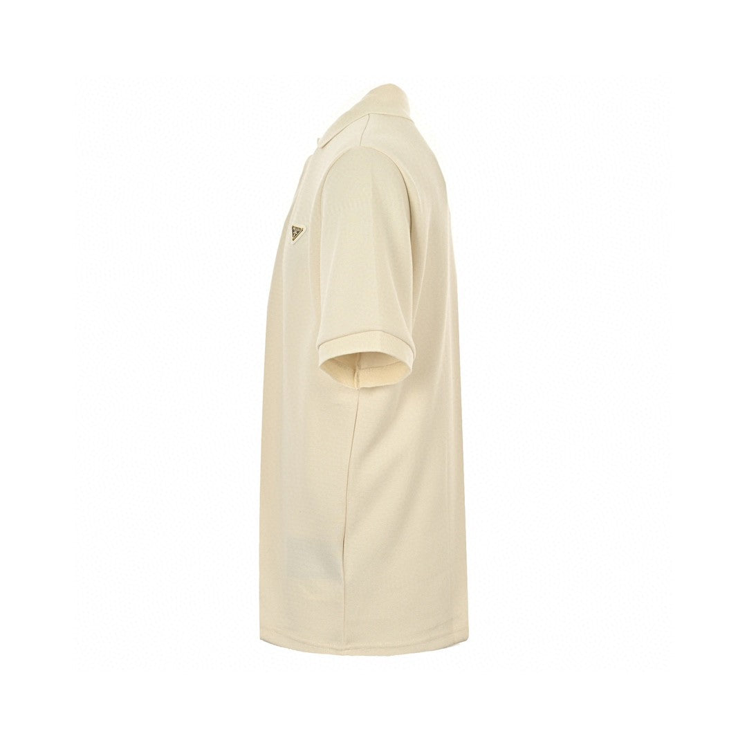 Prada Polo Shirt - Cream Unisex Streetwear Limited Edition - This Prada polo shirt features a simple yet elegant cream design. The shirt is adorned