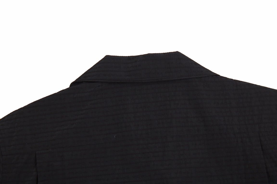 Prada Short-sleeve Button-up Shirt - Black Unisex Streetwear Limited Edition - <p dir='ltr'><span>Black short-sleeve button-up shirt with a subtle checkered pattern. Features a front pocket