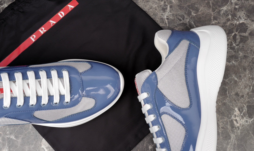 PRADA America's Cup Silver Sneakers - Blue Unisex Streetwear Limited Edition