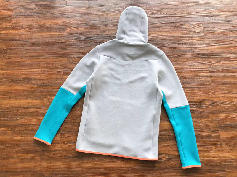 NIKE Tech Fleece Hoodie - Wolf Grey - Aquamarine - - Orange Unisex Streetwear Limited Edition - The NIKE TECH FLEECE HOODIE WOLF GREY/AQUAMARINE/ORANGE - REPLICA is the perfect fusion of modern