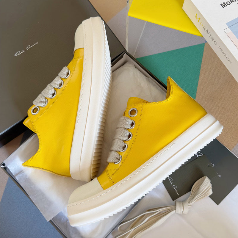 Rick Owens Low-top Sneakers - Yellow Unisex Streetwear Limited Edition - **Rick Owens Yellow Low-Top Sneakers: Bold Elegance and Superior Craftsmanship** Introducing the Rick Owens Yellow