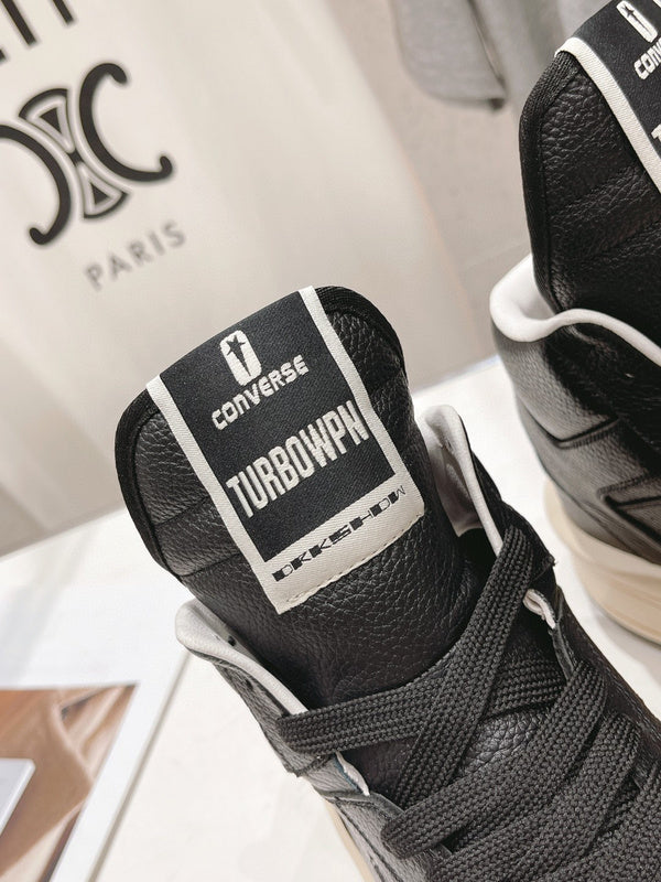Rick Owens And White High-top Sneakers - Black Unisex Streetwear Limited Edition - **Rick Owens High-Top Sneakers: Modern Luxury with an Edge** Introducing the Rick Owens High-Top Sneakers,