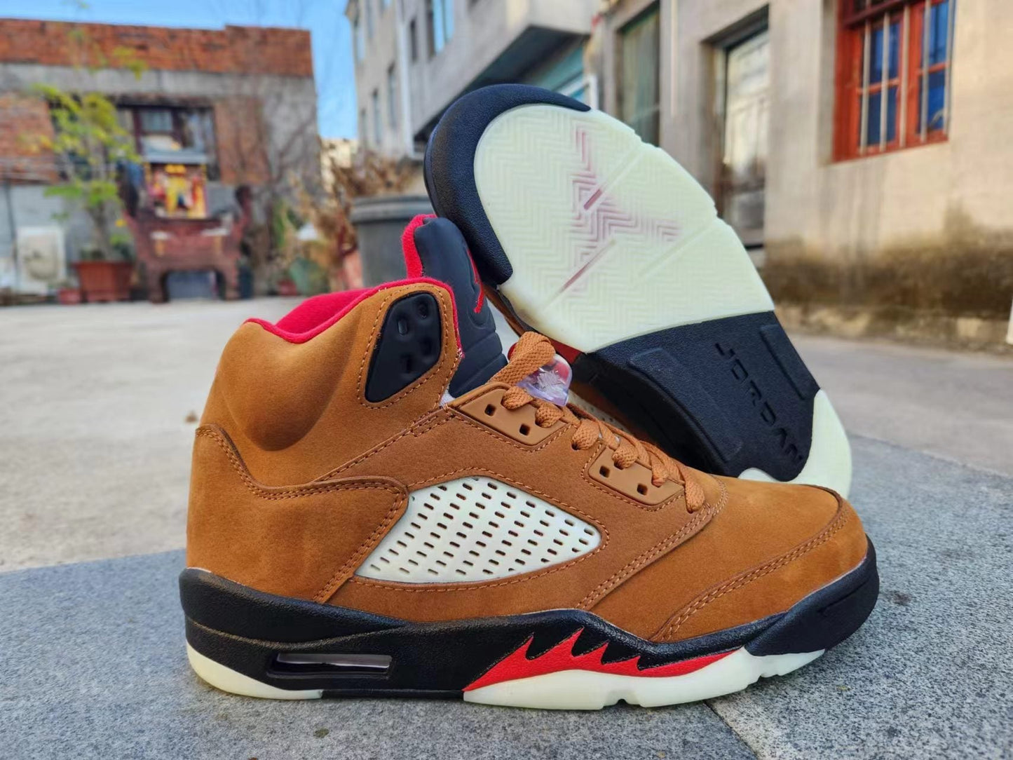 Jordan 5 And Tan - Red Unisex Streetwear Limited Edition