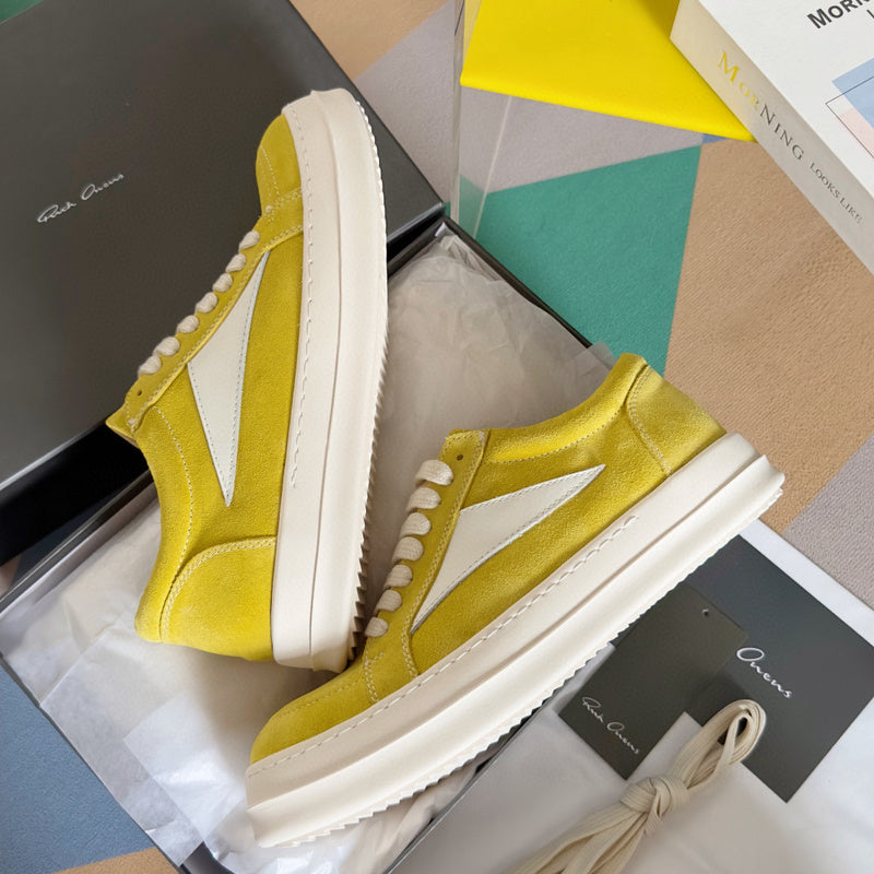 Rick Owens Suede Low-top Sneakers - Yellow Unisex Streetwear Limited Edition - **Rick Owens Yellow Suede Low-Top Sneakers: Bold Elegance and Superior Craftsmanship** Introducing the Rick Owens