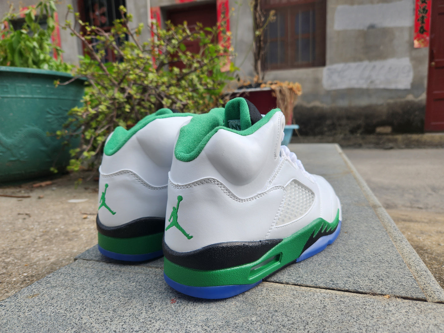 Jordan 5 White, Green And - Black Unisex Streetwear Limited Edition - Refresh your sneaker collection with the Air Jordan 5 in a crisp white, green, and