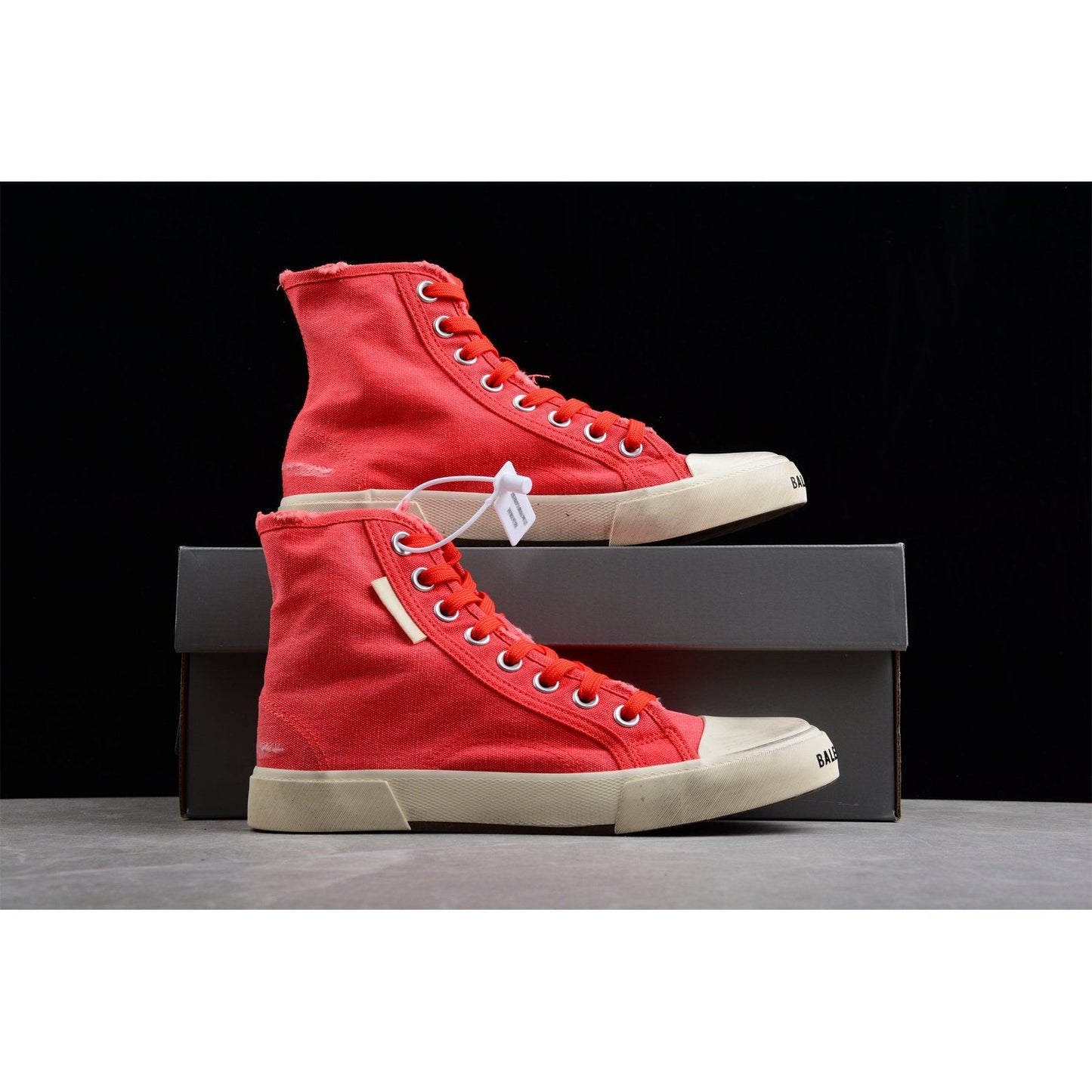 BALENCIAGA Paris High Vulc Destr - Sneakers - Red Unisex Streetwear Limited Edition - Introducing the BALENCIAGA Paris High Vulc Destr x Red, a bold fusion of edgy design