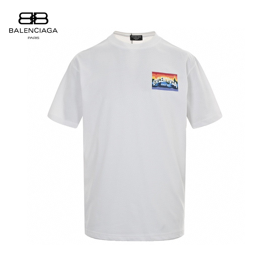 Balenciaga T-shirt With Mountain Graphic - White Unisex Streetwear Limited Edition - <span>Simple and stylish. Features a colorful mountain graphic on the chest. Made from high-quality fabric.