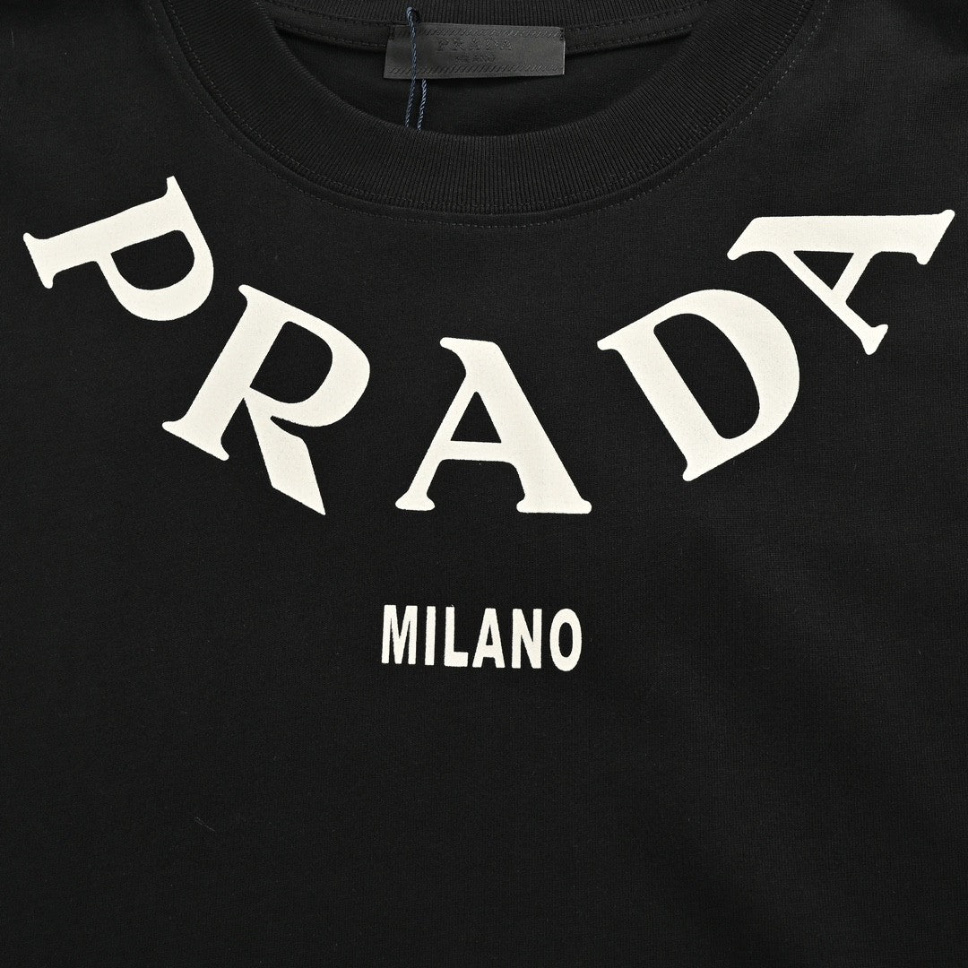 Prada T-shirt - With Bold Branding - Black Unisex Streetwear Limited Edition - <span>This Prada t-shirt features a sleek black base with bold 'PRADA MILANO' branding across the
